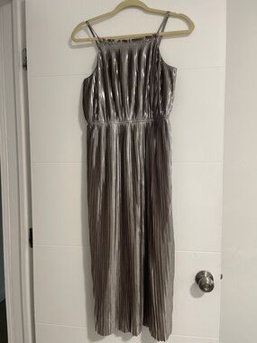Banana Republic Metallic Pleated Silver Maxi Dress